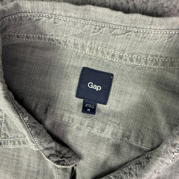 Gap Chambray Work Shirt Mens M Gray Pockets Chin Strap Vintage 30s 40s Style - Picture 3 of 9